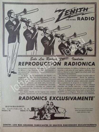 CARTEL ANTIGUO ORIGINAL DE RADIOS ZENITH RADIONIC 1947 /402 RARO