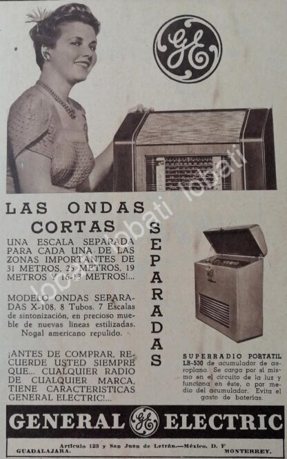 CARTEL ANTIGUO ORIGINAL DE MINI CARTEL RADIOS GENERAL ELECTRIC ONDA CORTA 1941 /401