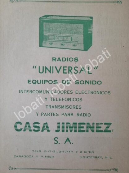 CARTEL ANTIGUO ORIGINAL DE MINI CARTEL RADIOS UNIVERSAL., MONTERREY 1958 /399