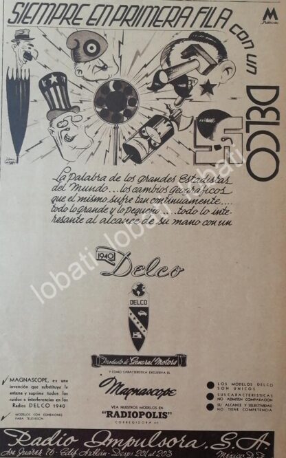 CARTEL ANTIGUO ORIGINAL DE PUBLICIDAD ANTIGUA RADIOS DELCO 1940 DIBUJO DE LOPEZ GUERRERO /396