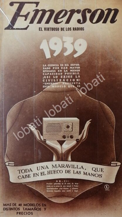 CARTEL ANTIGUO ORIGINAL DE PUBLICIDAD ANTIGUA RADIOS EMERSON 1939 /395