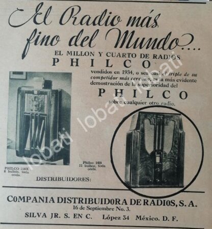 CARTEL ANTIGUO ORIGINAL DE MINI CARTEL RADIOS PHILCO 1934 /388