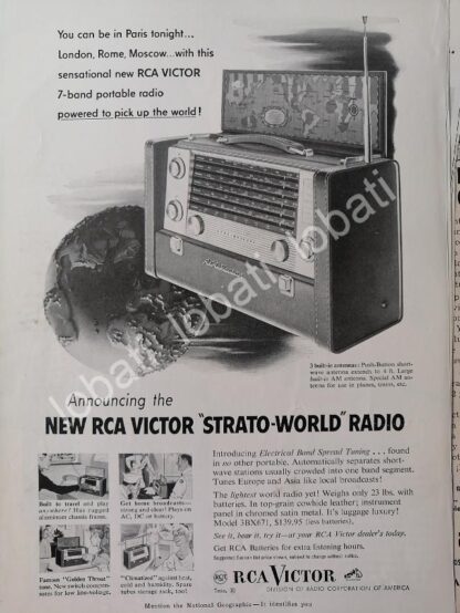 CARTEL ANTIGUO ORIGINAL DE RADIOS RCA VICTOR STRATO WORLD 1950s /381 RARO