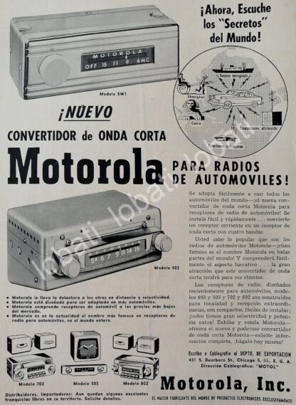 CARTEL ANTIGUO ORIGINAL DE AUTO ESTEREOS MOTOROLA 1955 /379 MUY RARO