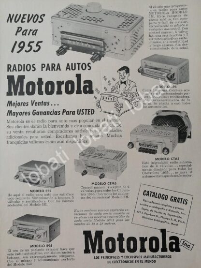 CARTEL ANTIGUO ORIGINAL DE AUTO ESTEREOS MOTOROLA 1955 /378 MUY RARO