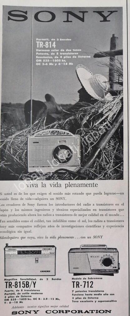 CARTEL ANTIGUO ORIGINAL DE RADIOS SONY SERIE TR 1960 /370