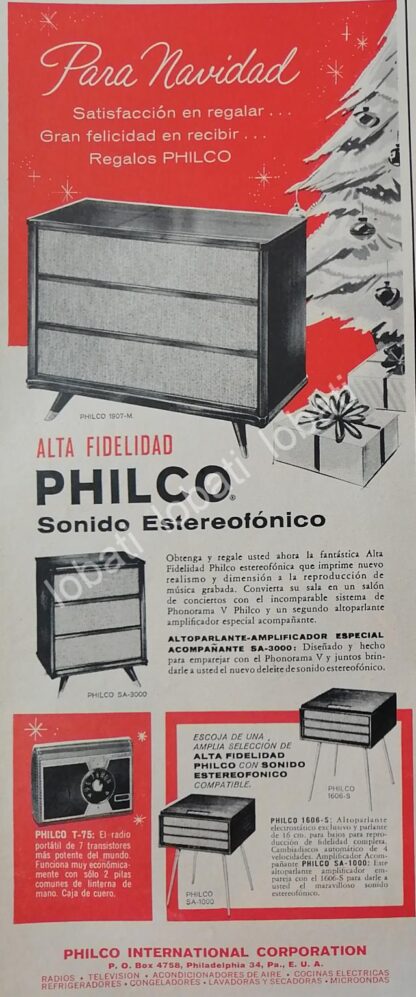 CARTEL ANTIGUO ORIGINAL DE RADIOS Y TOCADISCOS PHILCO 1958 /358