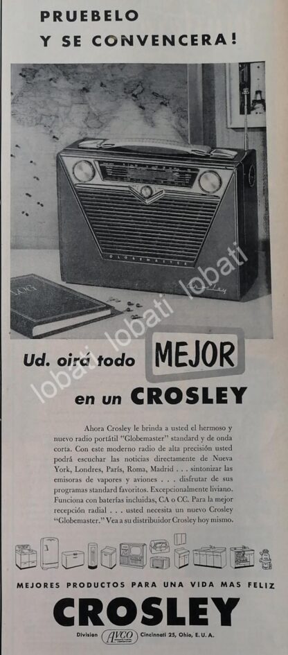 CARTEL ANTIGUO ORIGINAL DE RADIOS CROSLEY 1954 /355