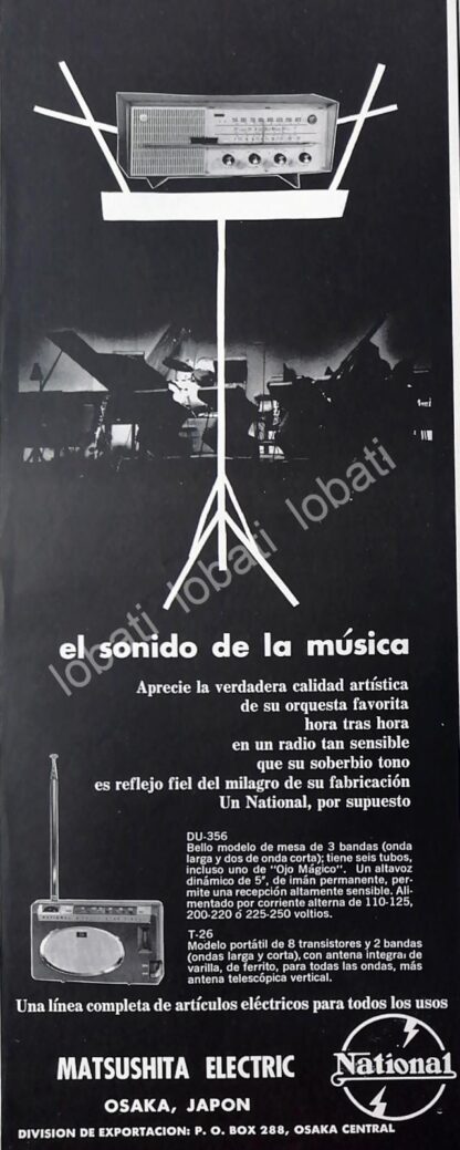 CARTEL ANTIGUO ORIGINAL DE RADIOS NATIONAL MATSUSHITA DU-356 1960 /351