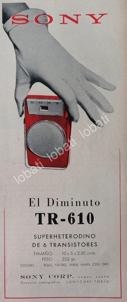 CARTEL ANTIGUO ORIGINAL DE RADIOS DE BOLSILLO SONY TR-610 1959 /349