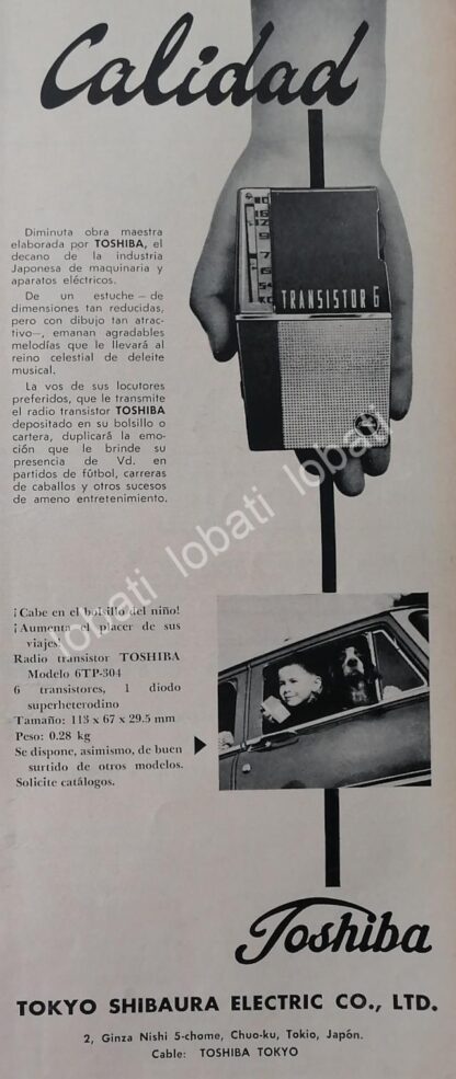 CARTEL ANTIGUO ORIGINAL DE RADIOS DE BOLSILLO TOSHIBA 6TP-304 1959 /348