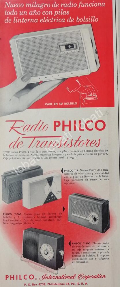 CARTEL ANTIGUO ORIGINAL DE RADIOS PHILCO DE BOLSILLO 1960s /342