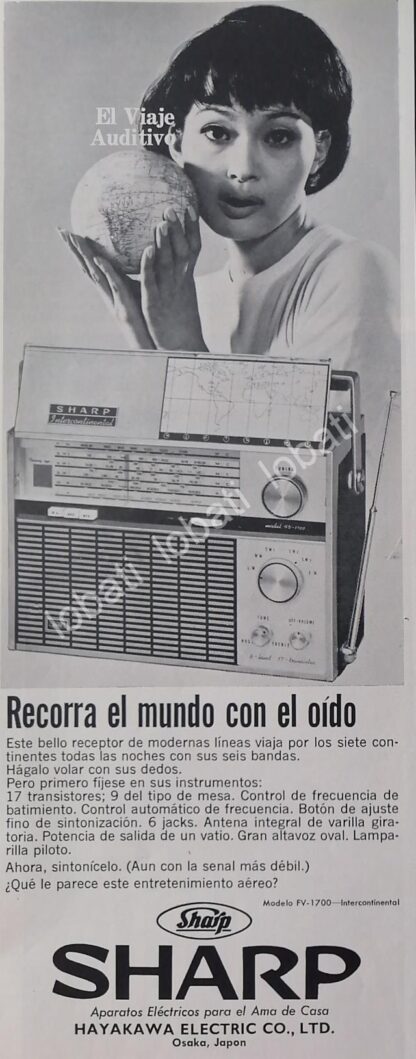 CARTEL ANTIGUO ORIGINAL DE RADIOS SHARP FV-1700 INTERCONTINENTAL 1965 /318