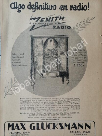 CARTEL ANTIGUO ORIGINAL DE RADIOS ZENITH 52 1929 /312