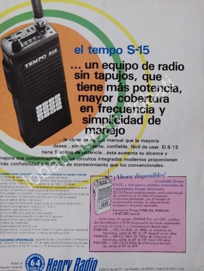 CARTEL ANTIGUO ORIGINAL DE DE RADIOS CB TEMPO S-15 1991 /308