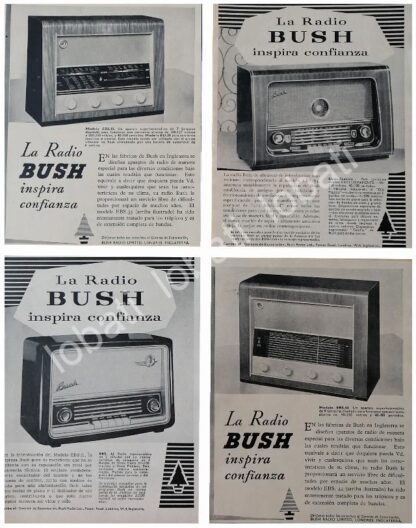 CARTEL ANTIGUO ORIGINAL DE SET DE 4 MINI AFICHES RADIOS BUSH 1950s/ 299