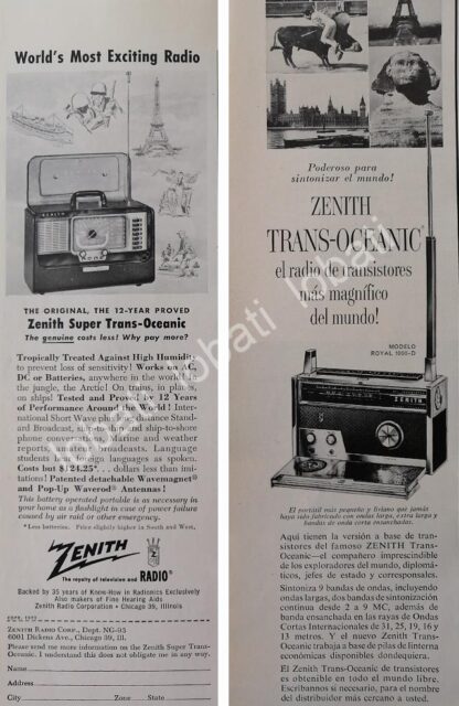 CARTEL ANTIGUO ORIGINAL DE SET DE 4 AFICHES RADIOS ZENITH TRANSOCEANICO 1960s/ 298 - Imagen 2