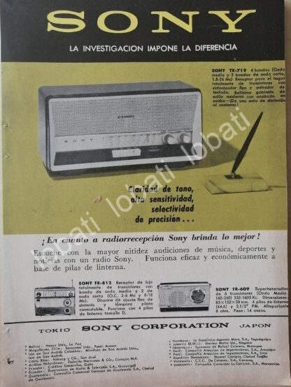 CARTEL ANTIGUO ORIGINAL DE MINI CARTEL RADIOS SONY SERIES TR-719 Y MAS 1960s / 297