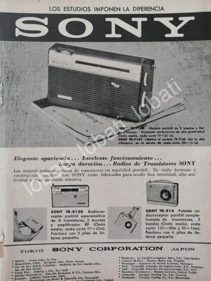 CARTEL ANTIGUO ORIGINAL DE MINI CARTEL RADIOS SONY SERIES TR 1960s / 296