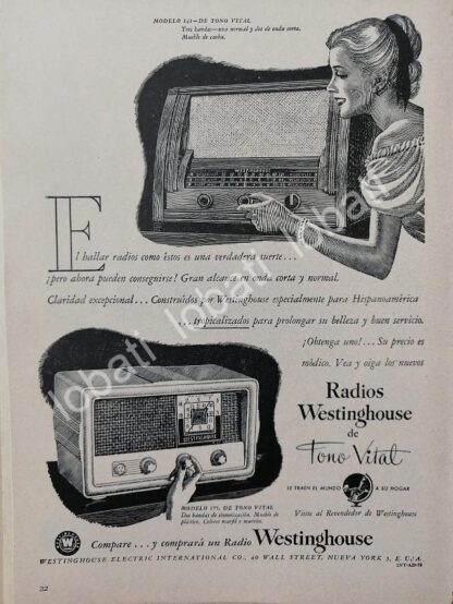 CARTEL ANTIGUO ORIGINAL DE MINI CARTEL RADIOS WESTINGHOUSE 141 & 177 TONO VITAL/ 293