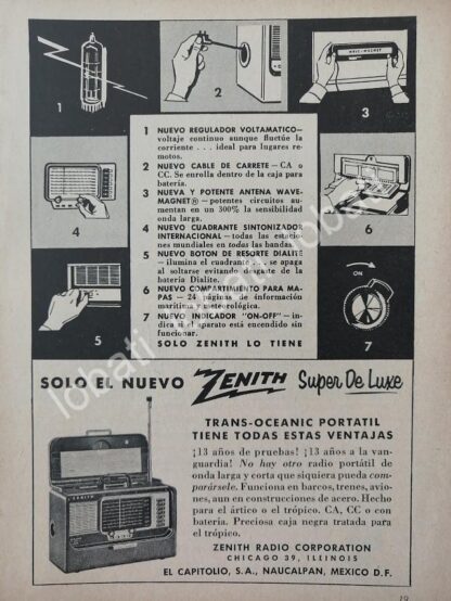 CARTEL ANTIGUO ORIGINAL DE MINI RADIOS ZENITH TRANSOCEANICO 1950s / 286