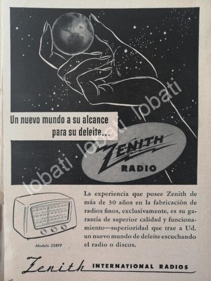 CARTEL ANTIGUO ORIGINAL DE MINI RADIOS ZENITH 5S819 1950s / 285