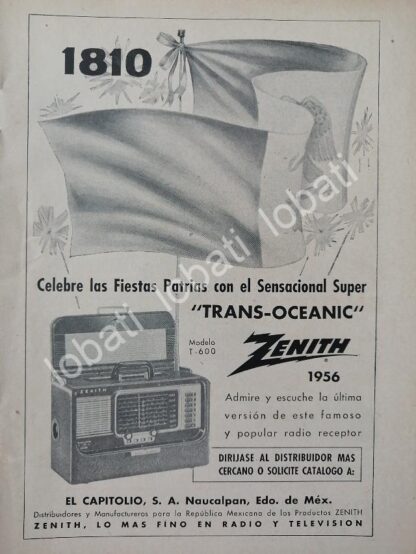 CARTEL ANTIGUO ORIGINAL DE MINI RADIOS ZENITH TRANSOCEANICO 1956 / 284