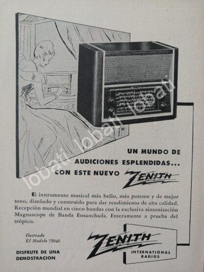 CARTEL ANTIGUO ORIGINAL DE MINI RADIOS ZENITH 7S046 1940s / 281