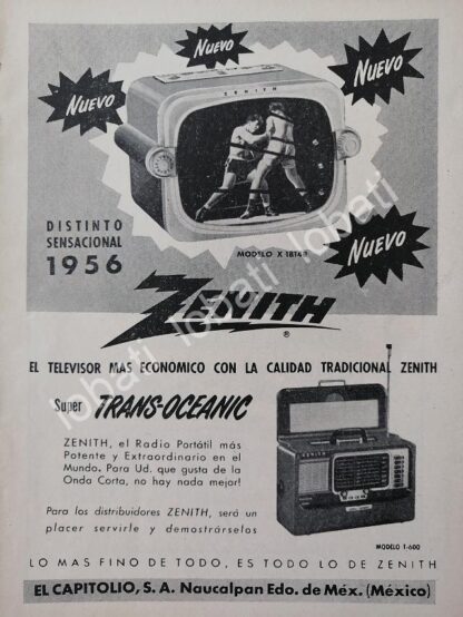 CARTEL ANTIGUO ORIGINAL DE MINI TELEVISOR Y RADIOS ZENITH TRANSOCEANICO 1950s / 279