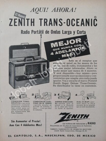 CARTEL ANTIGUO ORIGINAL DE MINI RADIOS ZENITH TRANSOCEANICO 1950s / 278