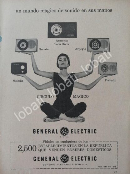 CARTEL ANTIGUO ORIGINAL DE MINI RADIOS GENERAL ELECTRIC 1950s / 276