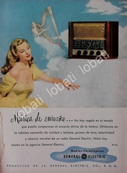 CARTEL ANTIGUO ORIGINAL DE MINI RADIOS GENERAL ELECTRIC 1940s / 275