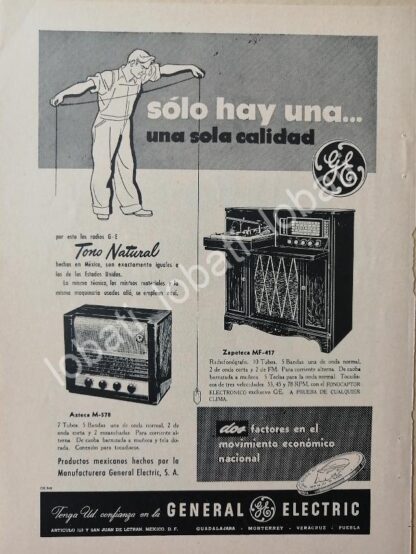 CARTEL ANTIGUO ORIGINAL DE MINI CARTEL RADIOS GENERAL ELECTRIC 1940s / 274