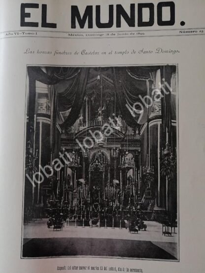 PORTADA ANTIGUA ORIGINAL  1899. FUNERALES DE EMILIO CASTELAR