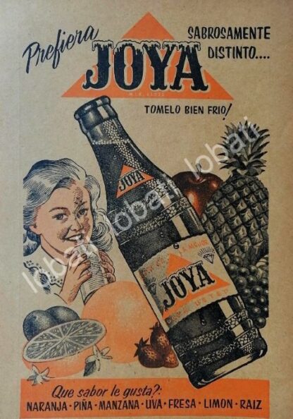 CARTEL ANTIGUO ORIGINAL DE REFRESCO JOYA / EMBOTELLADORA TOPO CHICO 1957 /234