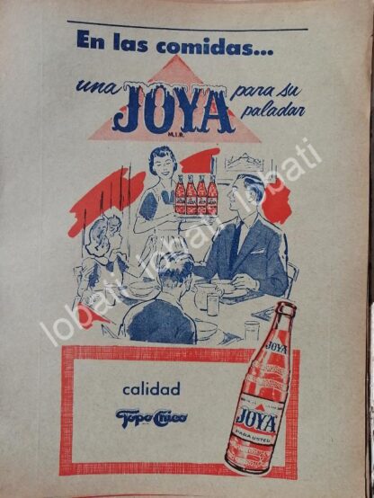 CARTEL ANTIGUO ORIGINAL DE REFRESCO JOYA / EMBOTELLADORA TOPO CHICO 1960 /232