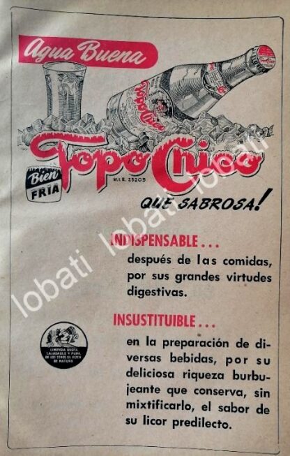 CARTEL ANTIGUO ORIGINAL DE REFRESCO AGUA MINERAL TOPO CHICO 1953 /231