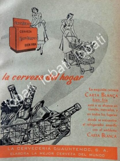 CARTEL ANTIGUO ORIGINAL DE CERVEZA CARTA BLANCA 1952 /227. CERVECERIA CUAUHTEMOC