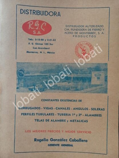 CARTEL ANTIGUO ORIGINAL DE DISTRIBUIDORA RGC. ROGELIO GONZALEZ CABALLERO 1965 /752 MONTERREY