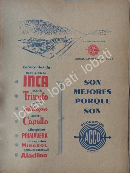 CARTEL ANTIGUO ORIGINAL DE FABRICA MANTEQUERA ACCO. MANTECA INCA 1964 /745 MONTERREY