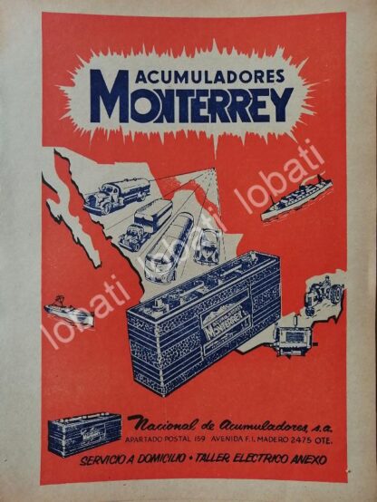 CARTEL ANTIGUO ORIGINAL DE ACUMULADORES MONTERREY 1941 /277 RARO