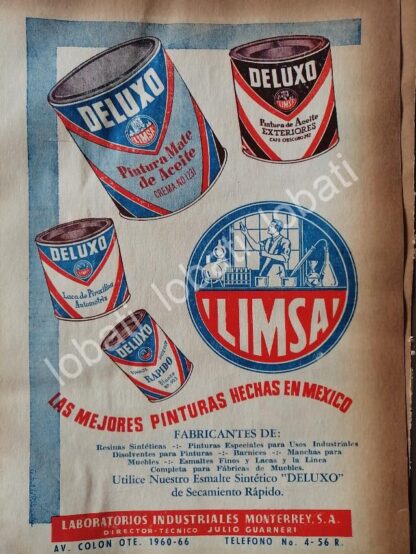 CARTEL ANTIGUO ORIGINAL DE PINTURAS DELUXO. LIMSA 1953 /740 MONTERREY