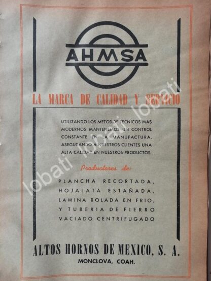 CARTEL ANTIGUO ORIGINAL DE ALTOS HORNOS DE MEXICO AHMSA. 1953 /739