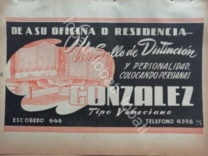 CARTEL ANTIGUO ORIGINAL DE PERSIANAS GONZALEZ 1947. /733