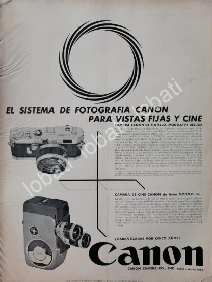 CARTEL ANTIGUO ORIGINAL DE CAMARAS CANON VT 1957 & FILMADORA 8 /581