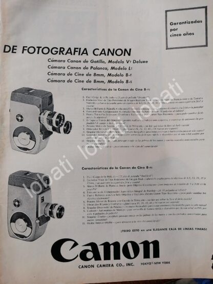 CARTEL ANTIGUO ORIGINAL DE FILMADORAS Y CAMARAS CANON 1950s /559 - Imagen 2