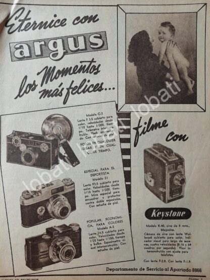 CARTEL ANTIGUO ORIGINAL DE CAMARAS FOTOGRAFICAS ARGUS 1949 /548