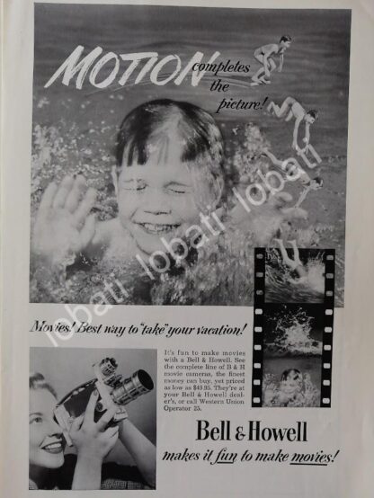 CARTEL ANTIGUO ORIGINAL DE CAMARAS FILMADORAS 16mm BELL & HOWELL 1953 /540