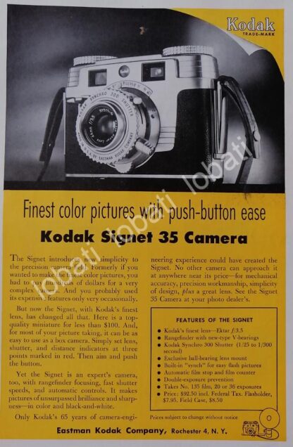 CARTEL ANTIGUO ORIGINAL DE CAMARAS FOTOGRAFICAS KODAK SIGNET 35 1953 /526