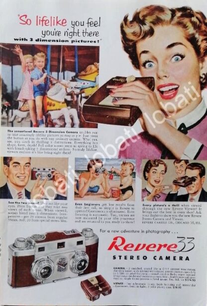 CARTEL ANTIGUO ORIGINAL DE CAMARAS FOTOGRAFICAS REVERE 33 STEREO 1953 /525